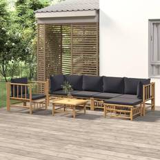 vidaXL Set Muebles Jardín 7 Piezas Bambú Con Cojines Gris Oscuro Marrón Conjunto de Sala de Exterior