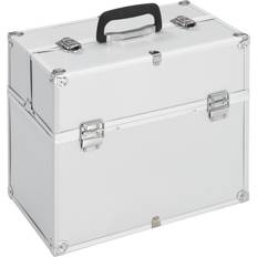 Telescopic Handle Beauty Cases vidaXL Make-up Case Silver Aluminium Beauty Case Storage Organiser Vanity Case