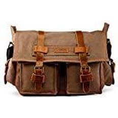 Gearonic TM Herren-Umhängetasche aus Segeltuch von Ledertasche für 35,6 14 Zoll 38,1 15 Zoll 43,2 17 Zoll große Laptops, große Umhängetasche, Retro-Stil, Militär-Stil Grau grau 14 inch