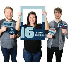 Boy 16th birthday sweet sixteen party selfie photo booth picture frame & props
