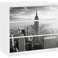 Systèmes de Stockage Papier Adhésif Pour Meuble - Malm Commode 3x Tiroirs Manhattan Skyline Système de Stockage