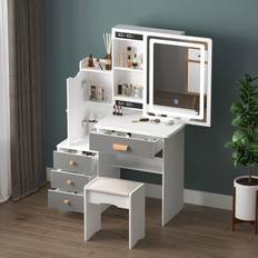 White Dressing Tables FAMAPY Makeup Vanity Dressing Table 15.7x35"