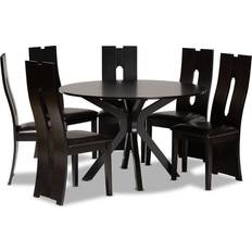 Leathers Dining Sets Baxton Studio KENYON-DARK BROWN-7PC Dining Set