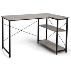 Grey l shaped office desk Costway Wood Reversible L Shaped Office Writing Desk