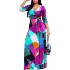 Fandee Plus Size Summer Sundress V-Neck Maxi Dress - Multicolour