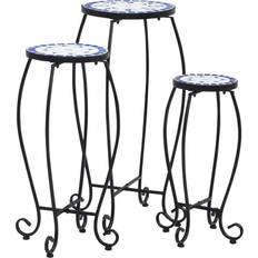 Bleu Tables vidaXL Mosaïque 3 pcs d'Appoint Table À Plantes Table gigogne