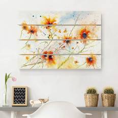 Planken & Balken Holzbild Plankenoptik Painted Flowers