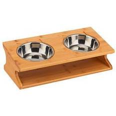 Relaxdays Double Pet Bowl Cat & Dog, Tilted, Raised, Twin Feeding Station Food