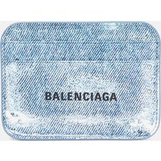 Balenciaga Printed Leather Card Holder Denim Print - Blue