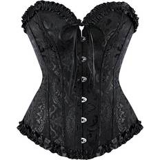 5XL Corsets Frawirshau Women's Lace Up Boned Overbust Corset - Black