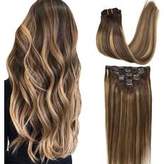 Clip-in Hair Extensions 16 inches #4/27/4 Balayage Chocolate Brown to Caramel Blonde