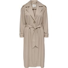 Damen - XXS Mäntel Only Long Trench Coat - White/Hummus