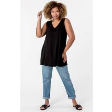 Women Tank Tops Roman Curve Plain V-Neck Vest Top in Black