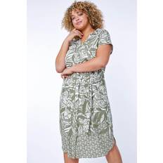 Khaki shirt dress Roman Curve Border Print Shirt Dress in Khaki