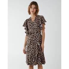 Blue Vanilla Leopard Print Wrap Ruffle Midi Dress Animal