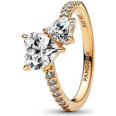 Bagues Pandora Double Heart Sparkling Ring - Gold/Transparent