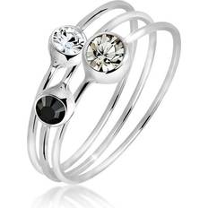 Elli Ring Damer Stapling Set Med 3 Eleganta Med Kristaller - 925 Sterlingsilver