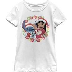 T-shirts Disney Girl Lilo & Stitch Christmas Greetings Graphic Tee White