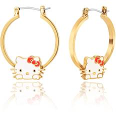 Sanrio hello kitty womens hoop earrings- plated gold and enamel hello kitty