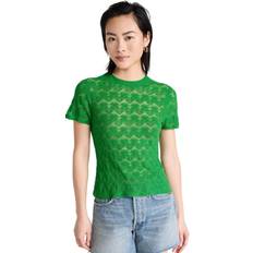 Vince Openwork Lace Crew Top - Green