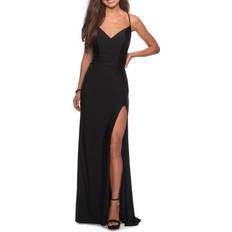 La Femme Long Criss Cross Back Dress - Black