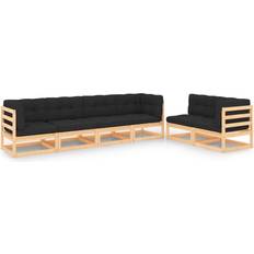 vidaXL Divani Giardino 6 pz Cuscini in Legno Massello di Pino - Antracite Set da Lounge da Esterno
