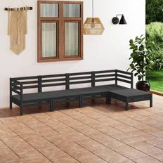 vidaXL 5-tlg Garten-Lounge-Set Massivholz Kiefer Schwarz Lounge-Set