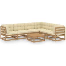 vidaXL Jardín Y Cojines Set 7 Piezas Madera Pino Marrón Miel Conjunto de Sala de Exterior