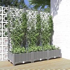 vidaXL light grey, 120 Garden Planter with Trellis PP Raised Bed