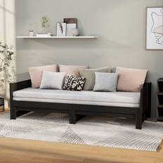 vidaXL Daybed Med Udtræk 2x 80 x 200 cm Massivt Fyrretræ Sort Sofa 3 personers