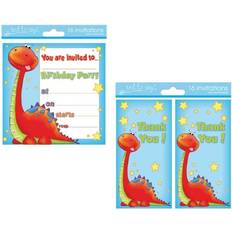 The Home Fusion Company Pack of Boys 16 Dinosaur Invitations & 16 Matching Thank you Cards Birthday Parties