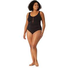 Anne Cole Plus Mesh-Inset Plunge One-Piece Swimsuit Black Black