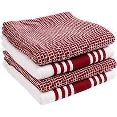 Kaf Home Set 4 Centerband Waffle 18"x28" Kitchen Towel Red