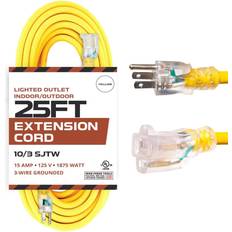 Electrical Accessories 25 foot lighted outdoor extension cord yellow 10 gauge 3 prong grounded plug