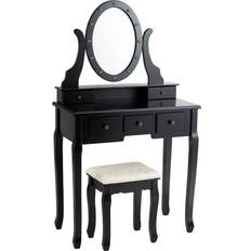 Black vanity desk Costway Black Vanity Set Dressing Table