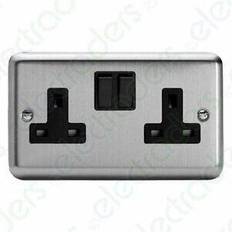 Electrical Outlets Varilight XS5B Classic Matt Chrome 2 Gang Double 13A Switched Plug Socket