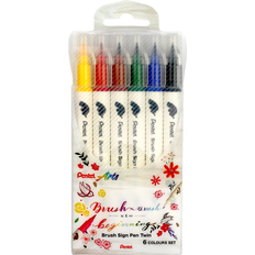 Svarte Penseltusjer Pentel Arts BrushSignPen Pinselstift Twin, 6er Set