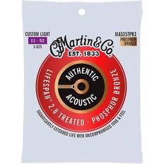 Martin Strings MA535TPK3 Lifespan 2.0 Phosphor Bronze 3-Pack Custom Light 11-52 jeux de cordes pour guitare folk (lot de 3)