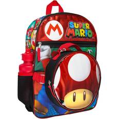 Backpacks BioWorld Super Mario Backpack with Detachable Mushroom Lunch Tote 16 Inch 5 Piece Set