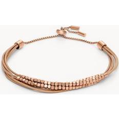 Fossil Women All Stacked Up Brown Leather Chain Bracelet