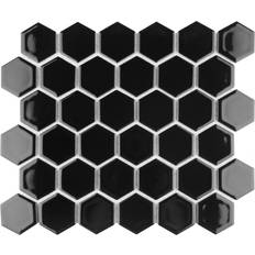 Tiles Merola Tile Hudson Due 2" Hex Glossy Black Mosaic Tile Case