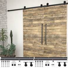 vidaXL Kit de Herrajes De Puertas Correderas Acero Negro 2 UDS 200 cm Puerta Corredera Izquierda (x200cm)