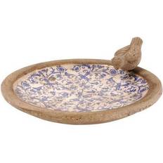 Bleu Ornements de jardin Esschert Design Bain d'oiseau en céramique patiné - Blanc/bleu - L 33.5 x P 33.5 x H 10.8 cm