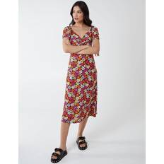 Blue Vanilla V Neck Ruched Midi Dress Black/Pink