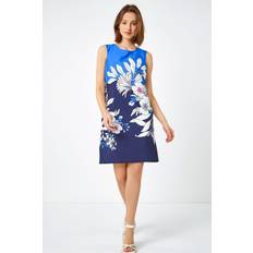 Roman Floral Border Print Shift Dress - Royal Blue