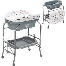 Costway Portable Baby Changing Table with Storage Basket and Shelves-Gray