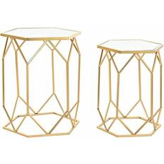 Dkd Home Decor Set of 2 Mirror Golden Nesting Table