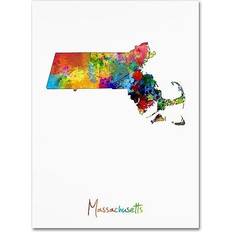 Purple Wall Decor Trademark Fine Art 'Massachusetts Map' Graphic Print on Wrapped Wall Decor