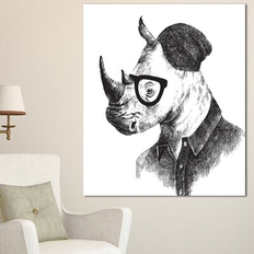 Wall Decorations Design Art Hipster Rhino in White Painting Print on Wrapped Wall Decor