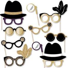 Gold Photo Props, Party Hats & Sashes Roaring 20's glasses paper 1920s party photo booth props kit 10 count